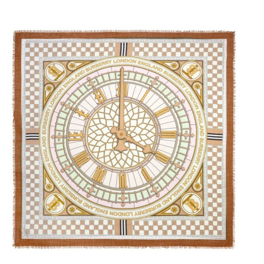 Burberry Clock Face Wool & Silk Scarf 55” Square